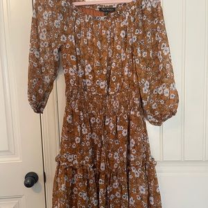Ryan Michelle brown and white floral long sleeve knee length dress.  Size MP